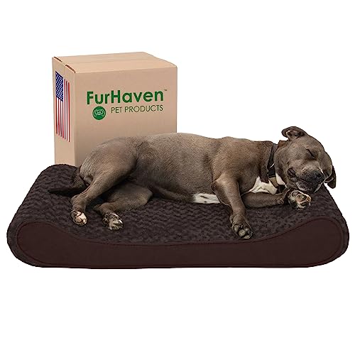 Furhaven Pet Dog Bed - Orthopedic Ultra Plush Faux Fur Ergonomic Luxe Lounger Cradle Mattress Contour Pet Bed w/ Removable Cover for Dogs & Cats, Chocolate, Large