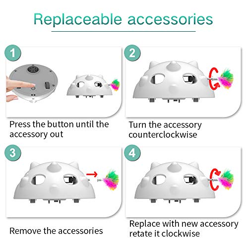 goopow Interactive Cat Toys, Automatic Irregular USB Charging Dog Kitten Pet Ambush Toys, Rotating Feather Ball Indoor Toy for Cat Kitten, Build-in LED Light, Automatic On/Off, Large Capacity Battery