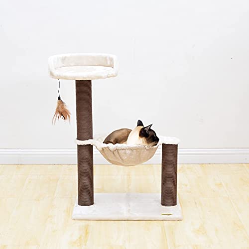 Catry, Cat Tree Hammock Bed with Natural Paper Rope Scratching Posts and Teasing Feather for Kitten (Version 1)