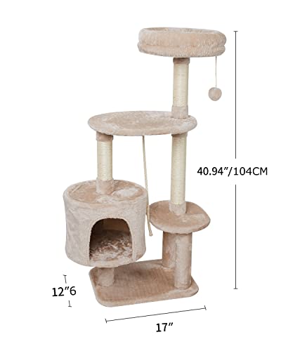 MIAO PAW 6BCat Tree Tower Condo Sisal Post Scratching Furniture Activity Center Play House Cat Bed Beige