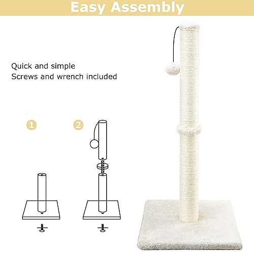 Dimaka 29" Height Tall Cat Scratching Post, Claw Scratcher with Sisal Rope and Covered with Soft Smooth Plush, Vertical Scratch [Full Strectch] for Standard Size Cats. (Beige)