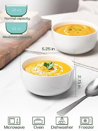 DOWAN 22 Ounce Cereal Bowls, White Bowls Set for Soup, Desserts, Ice Creams, 6 Packs, White