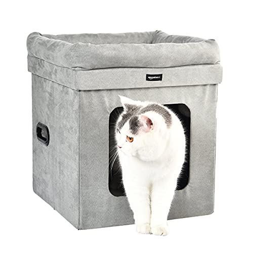AmazonBasics Collapsible Cube Cat Bed, 15 x 15 x 17 Inches, Grey