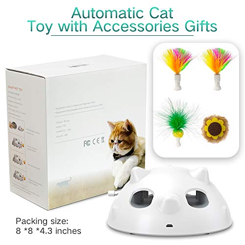 goopow Interactive Cat Toys, Automatic Irregular USB Charging Dog Kitten Pet Ambush Toys, Rotating Feather Ball Indoor Toy for Cat Kitten, Build-in LED Light, Automatic On/Off, Large Capacity Battery