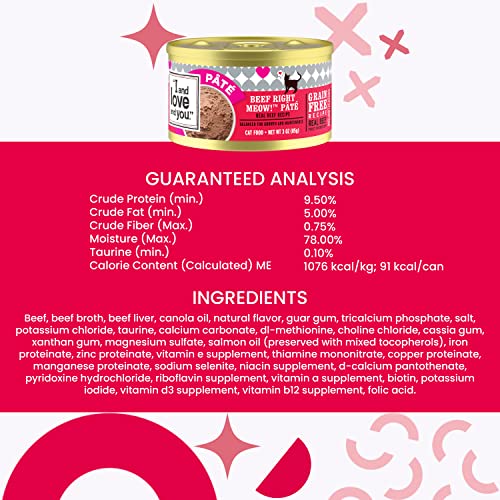 "I and love and you" Naked Essentials Canned Wet Cat Food - Variety Pack: Beef Recipe, Salmon+Chicken Recipe, Turkey Recipe, 3-Ounce, Pack of 12 Cans