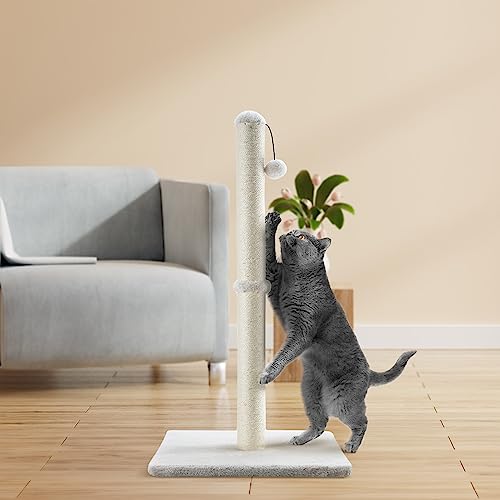 Dimaka 29" Height Tall Cat Scratching Post, Claw Scratcher with Sisal Rope and Covered with Soft Smooth Plush, Vertical Scratch [Full Strectch] for Standard Size Cats. (Beige)
