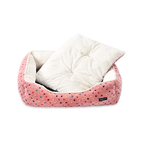 AmazonBasics Cuddler Bolster Pet Bed, Small (19 x 15 Inches), Pink Polka Dots
