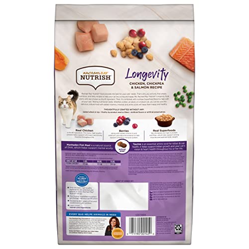 Rachael Ray Nutrish Longevity Premium Natural Dry Cat Food, Chicken with Chickpeas & Salmon Recipe, 3 Pounds