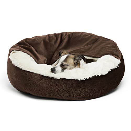 Cozy Cuddler, Dark Chocolate  Dog and Cat Bed with Blanket for Warmth and Security - Offers Head, Neck and Joint Support - Machine Washable, Pets up to 25 lbs., Chocolate Ilan 24x24"