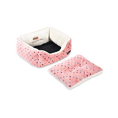 AmazonBasics Cuddler Bolster Pet Bed, Small (19 x 15 Inches), Pink Polka Dots