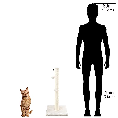 Dimaka 29" Height Tall Cat Scratching Post, Claw Scratcher with Sisal Rope and Covered with Soft Smooth Plush, Vertical Scratch [Full Strectch] for Standard Size Cats. (Beige)