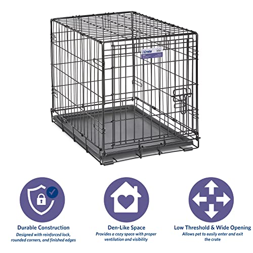 MidWest ICrate 1524 -24 Inch Folding Metal Dog Crate w/ Divider Panel ,Small Dog Breed, Black