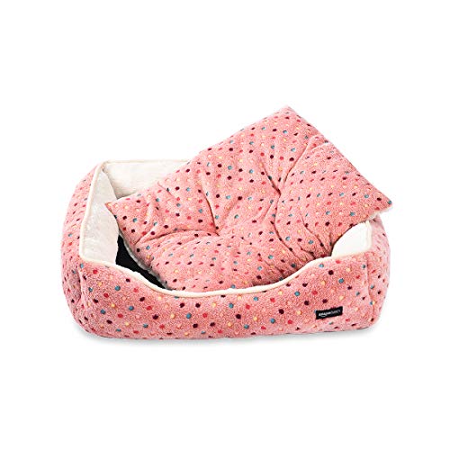 AmazonBasics Cuddler Bolster Pet Bed, Small (19 x 15 Inches), Pink Polka Dots