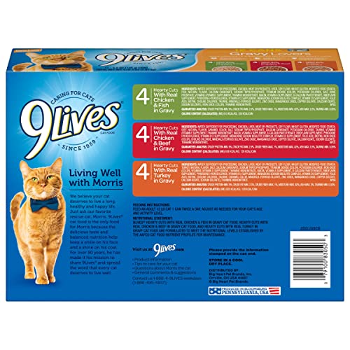 9Lives Gravy Favorites Wet Cat Food Variety Pack, 5.5Oz Cans (Pack Of 12), Pack