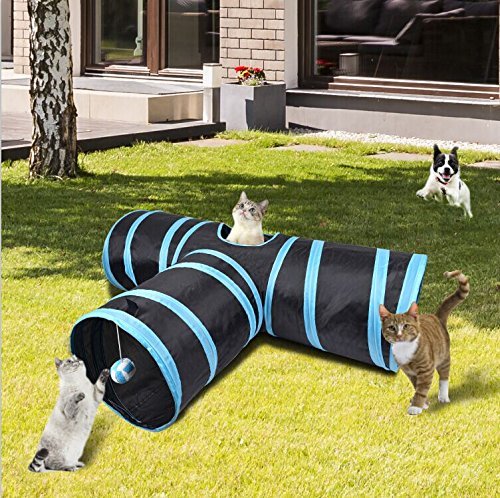 Creaker 3 Way Cat Tunnel, Collapsible Pet Toy Tunnel Ball Cat, Puppy, Kitty, Kitten, Rabbit