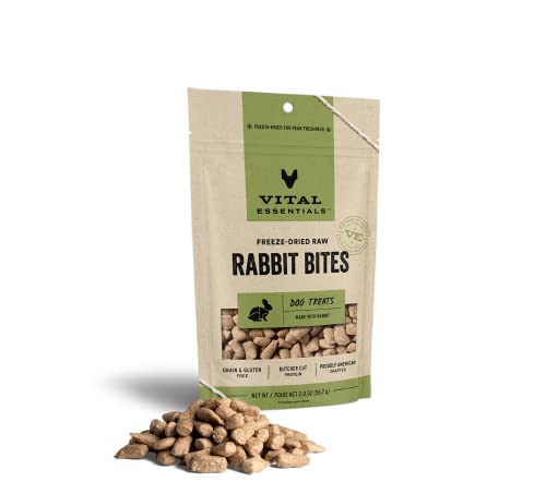 Vital Essentials Freeze-Dried Rabbit Bites Grain Free Limited Ingredient Dog Treats, 2.0 Ounce Bag