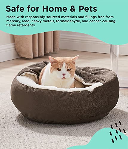 Cozy Cuddler, Dark Chocolate  Dog and Cat Bed with Blanket for Warmth and Security - Offers Head, Neck and Joint Support - Machine Washable, Pets up to 25 lbs., Chocolate Ilan 24x24"