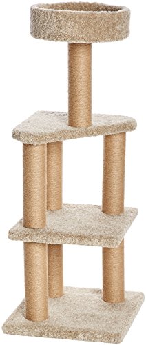 AmazonBasics Large Cat Condo Tree Tower with Scratching Post - 18 x 18 x 46 Inches, Beige