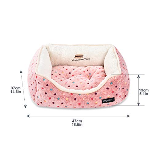 AmazonBasics Cuddler Bolster Pet Bed, Small (19 x 15 Inches), Pink Polka Dots