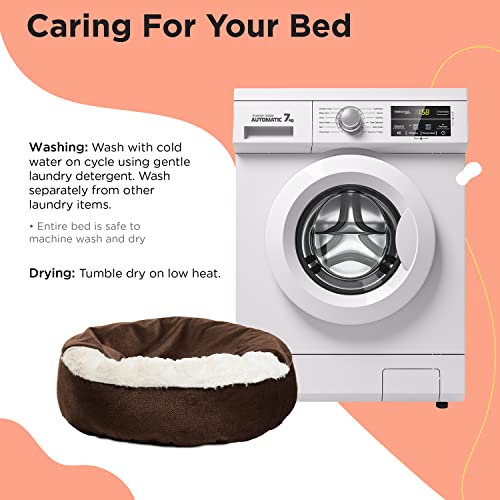 Cozy Cuddler, Dark Chocolate  Dog and Cat Bed with Blanket for Warmth and Security - Offers Head, Neck and Joint Support - Machine Washable, Pets up to 25 lbs., Chocolate Ilan 24x24"