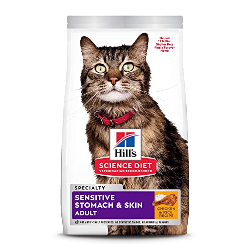 Hill's Science Diet Dry Cat Food, Adult, Sensitive Stomach & Skin, Chicken & Rice Recipe, 15.5 lb Bag