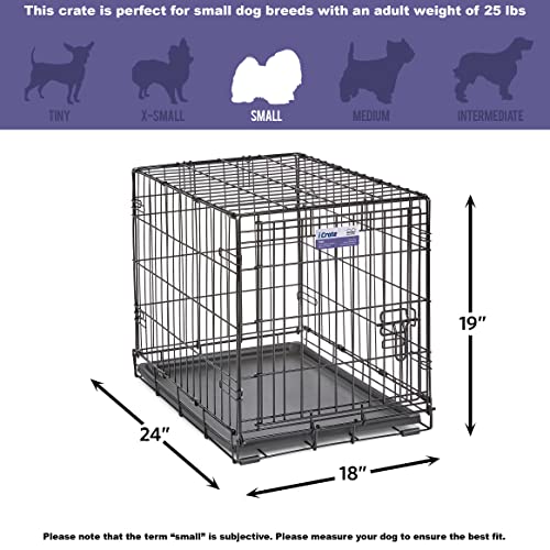 MidWest ICrate 1524 -24 Inch Folding Metal Dog Crate w/ Divider Panel ,Small Dog Breed, Black