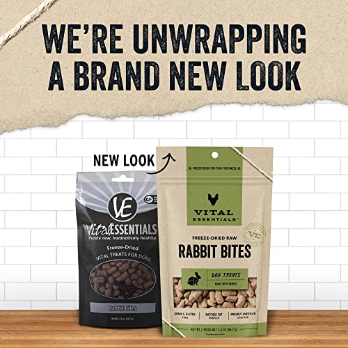 Vital Essentials Freeze-Dried Rabbit Bites Grain Free Limited Ingredient Dog Treats, 2.0 Ounce Bag