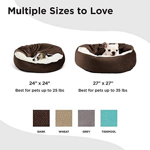 Cozy Cuddler, Dark Chocolate  Dog and Cat Bed with Blanket for Warmth and Security - Offers Head, Neck and Joint Support - Machine Washable, Pets up to 25 lbs., Chocolate Ilan 24x24"