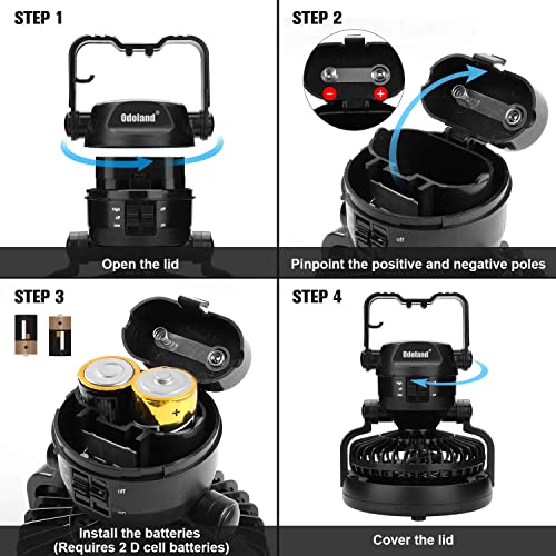 Odoland Portable LED Camping Lantern with Ceiling Fan - Hurricane Emergency Survival Kit
