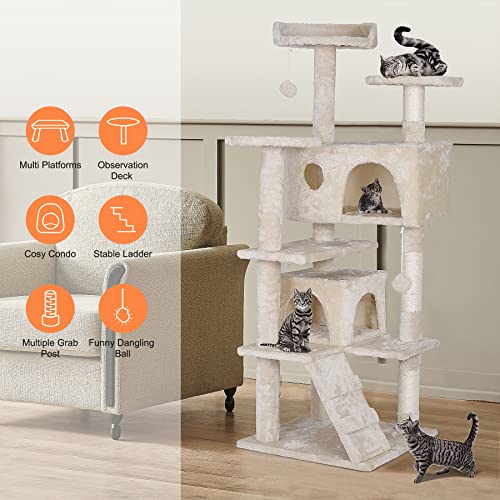 ZENY 53 Cat Tree with Sisal-Covered Scratching Posts and 2 Plush Rooms Cat Furniture for Kittens