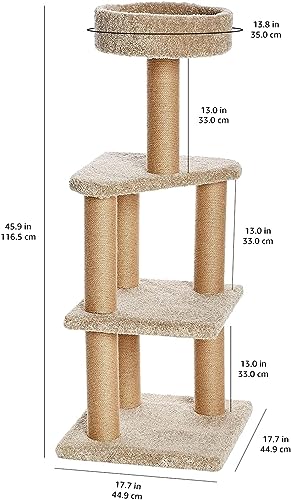 AmazonBasics Large Cat Condo Tree Tower with Scratching Post - 18 x 18 x 46 Inches, Beige