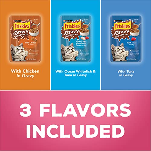 Purina Friskies Gravy Sensations Variety Packs Wet Cat Food, Surfin' & Turfin' Favorites, 36 Ounces, Pack of 12