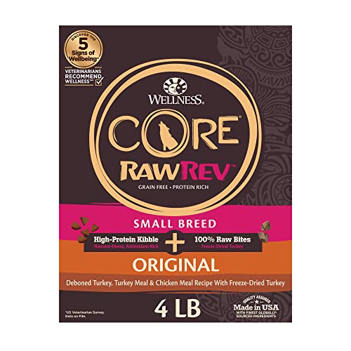 Wellness CORE Rawrev Natural Grain Free Small Breed Dry Dog Food, Original Turkey & Chicken With Freeze Dried Turkey, 4-Pound Bag