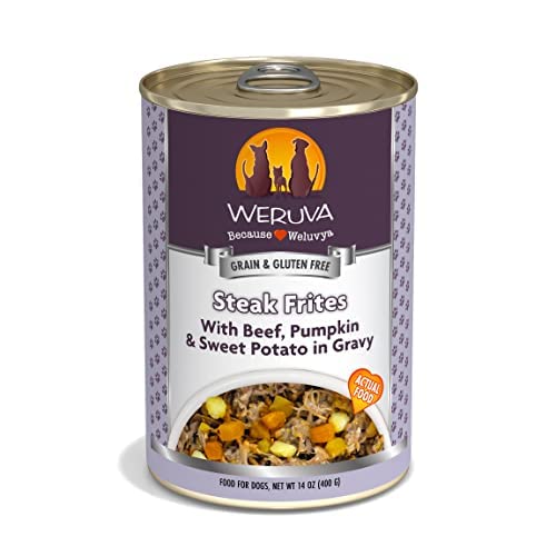 Weruva Classic Dog Food, Steak Frites with Beef, Pumpkin & Sweet Potato in Gravy, 14oz Can (Pack of 12)