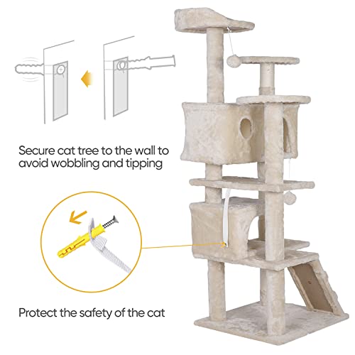 ZENY 53 Cat Tree with Sisal-Covered Scratching Posts and 2 Plush Rooms Cat Furniture for Kittens