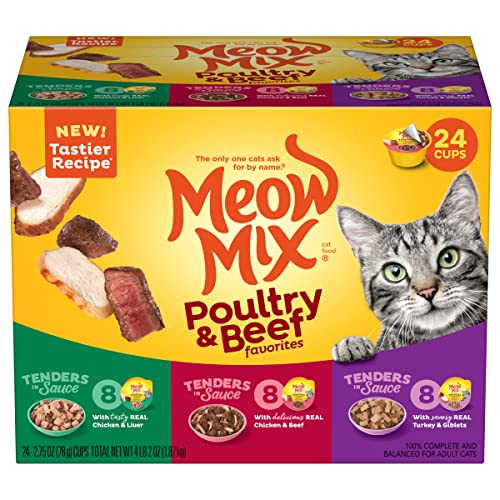 Meow Mix Tender Favorites Wet Cat Food, Poultry & Beef Variety Pack, 2.75 Ounce Cup (Pack of 24)