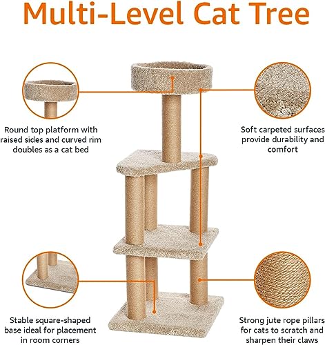 AmazonBasics Large Cat Condo Tree Tower with Scratching Post - 18 x 18 x 46 Inches, Beige