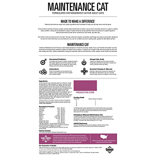 Diamond Premium Recipe Maintenance Complete And Balanced Dry Cat Food For Moderately Active Cats 40Lb