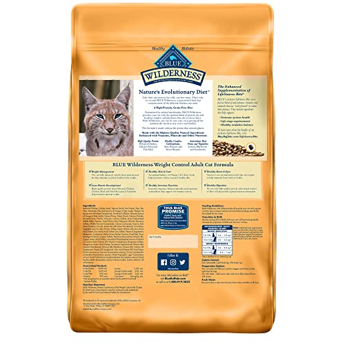 Blue Buffalo Wilderness High Protein Grain Free, Natural Adult Weight Control Dry Cat Food, Chicken 11-Lb