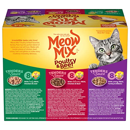 Meow Mix Tender Favorites Wet Cat Food, Poultry & Beef Variety Pack, 2.75 Ounce Cup (Pack of 24)