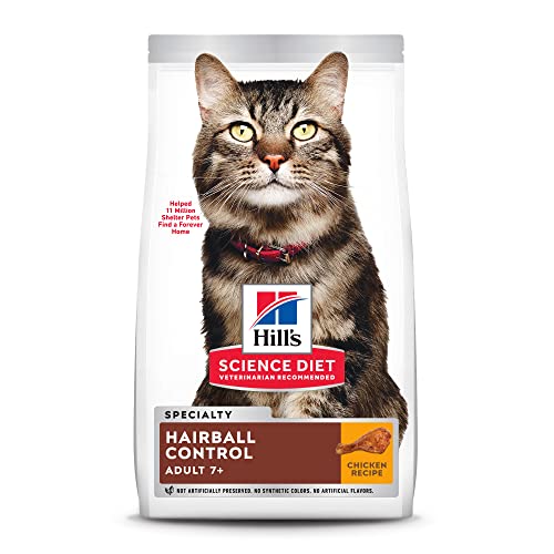 Hill's Science Diet Dry Cat Food, Adult 7+ for Senior Cats, Hairball Control, Chicken Recipe, 15.5 lb Bag