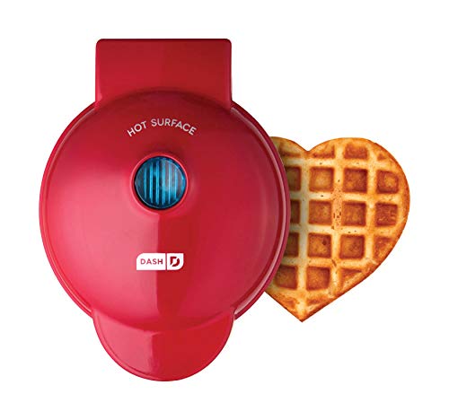 Dash DMW001HR Mini Waffle Maker Machine for Individual Portions, Paninis, Hash browns, Chaffles, Other On The Go Breakfast, Lunch, or Snacks, Red Heart