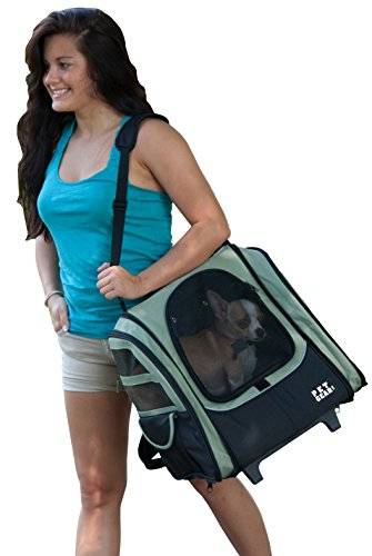 Pet Gear I-GO2 Roller Backpack, Travel Carrier, Car Seat for Cats/Dogs, Mesh Ventilation, Included Tether, Telescoping Handle, Storage Pouch