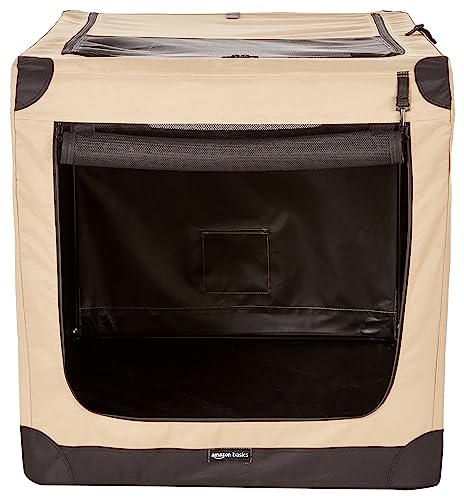 AmazonBasics Portable Folding Soft Dog Travel Crate Kennel, X-Large (31 x 31 x 42 Inches), Tan
