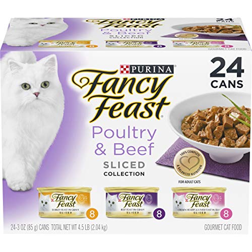 Purina Fancy Feast Gravy Wet Cat Food Variety Pack, Poultry & Beef Sliced Collection - (24) 3 oz. Cans
