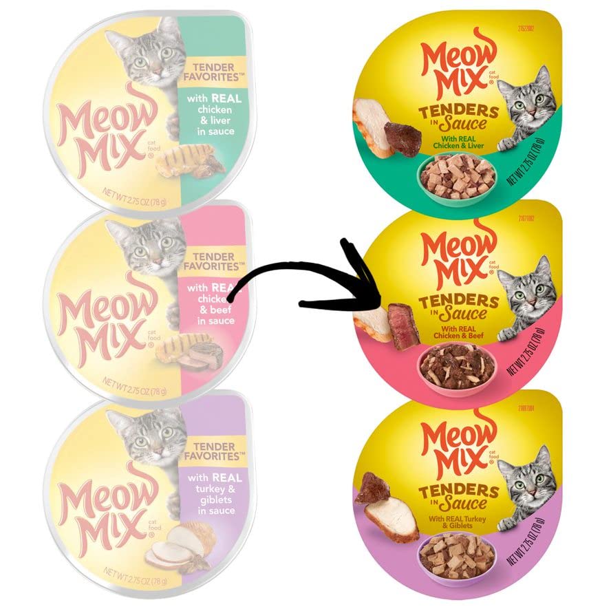 Meow Mix Tender Favorites Wet Cat Food, Poultry & Beef Variety Pack, 2.75 Ounce Cup (Pack of 24)