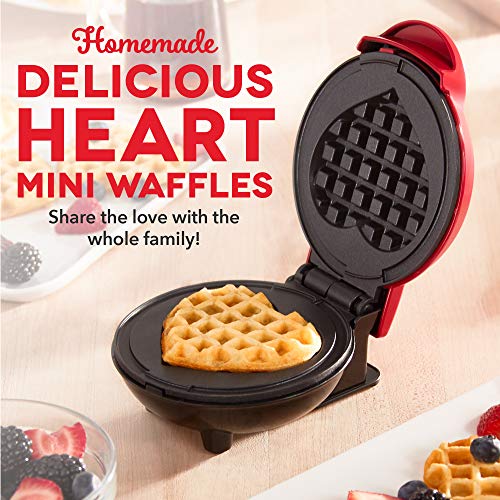 Dash DMW001HR Mini Waffle Maker Machine for Individual Portions, Paninis, Hash browns, Chaffles, Other On The Go Breakfast, Lunch, or Snacks, Red Heart