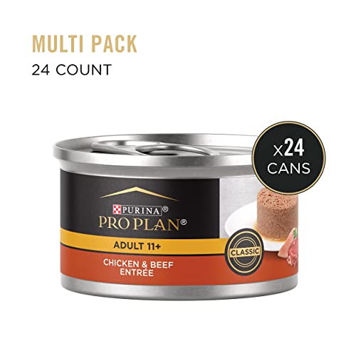 Purina Pro Plan Senior Pate Wet Cat Food, FOCUS Chicken & Beef Entree - (24) 3 oz. Pull-Top Cans