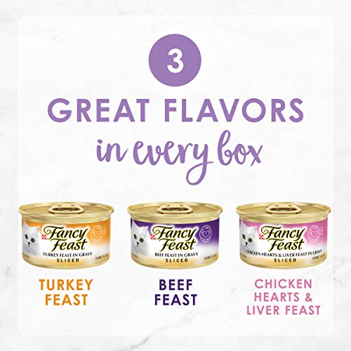Purina Fancy Feast Gravy Wet Cat Food Variety Pack, Poultry & Beef Sliced Collection - (24) 3 oz. Cans
