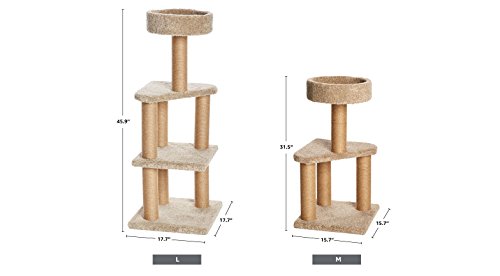AmazonBasics Large Cat Condo Tree Tower with Scratching Post - 18 x 18 x 46 Inches, Beige